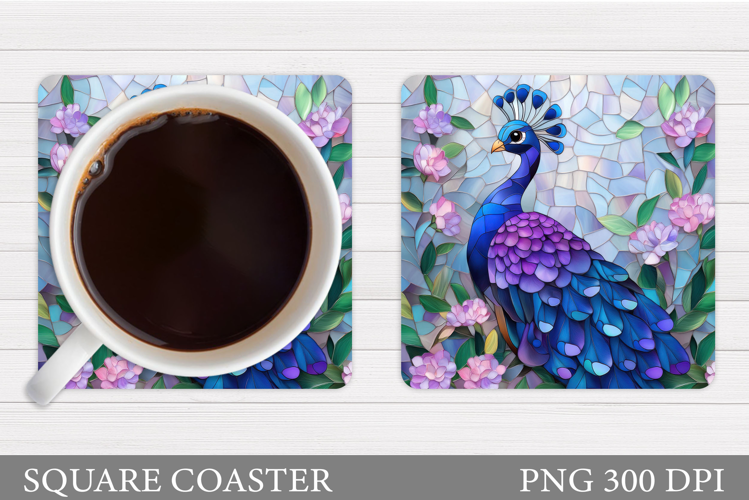 Peacock Coaster Design. Flowers Coaster Sublimation
