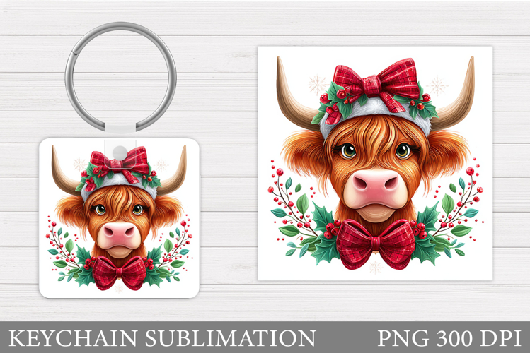 Christmas Cow Keychain Design. Christmas Cow Sublimation