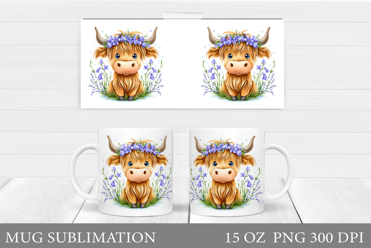 Summer Cow Mug Wrap Design. Cute Cow Mug Sublimation