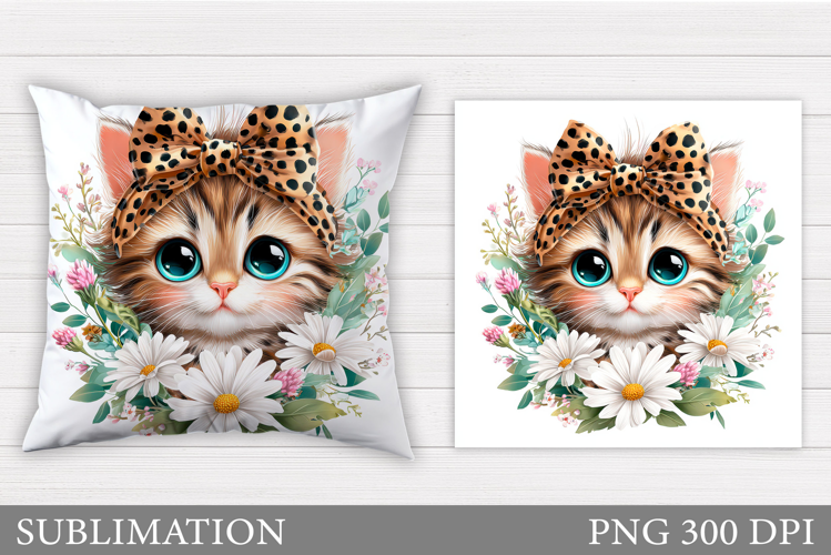 Cat Pillow Sublimation. Cat Flowers Pillow Design