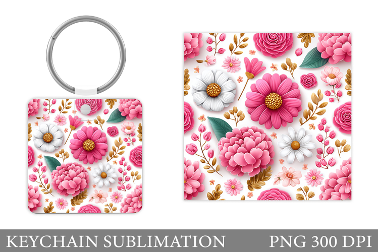 Flowers Keychain Design. Floral Keychain Sublimation