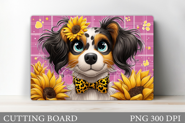 Cute Dog Cutting Board Design. Dog Flowers Cutting Board