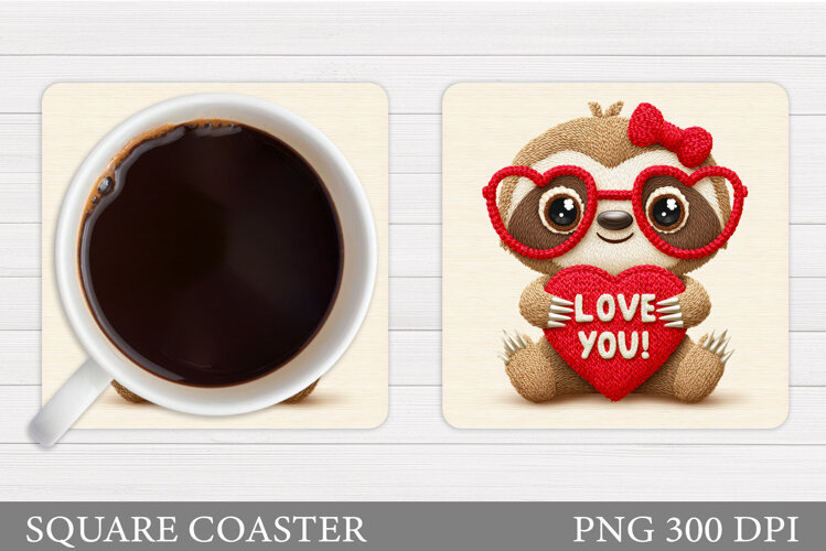 Valentines Sloth Coaster Design. Valentines Sloth Coaster example image 1