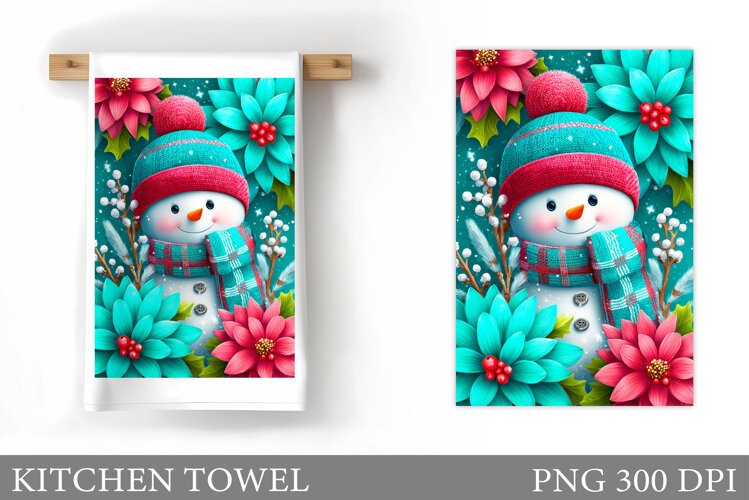 Cute Snowman Kitchen Towel. Christmas Kitchen Towel Design example image 1