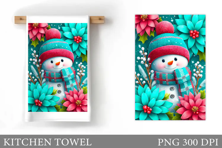 Cute Snowman Kitchen Towel. Christmas Kitchen Towel Design