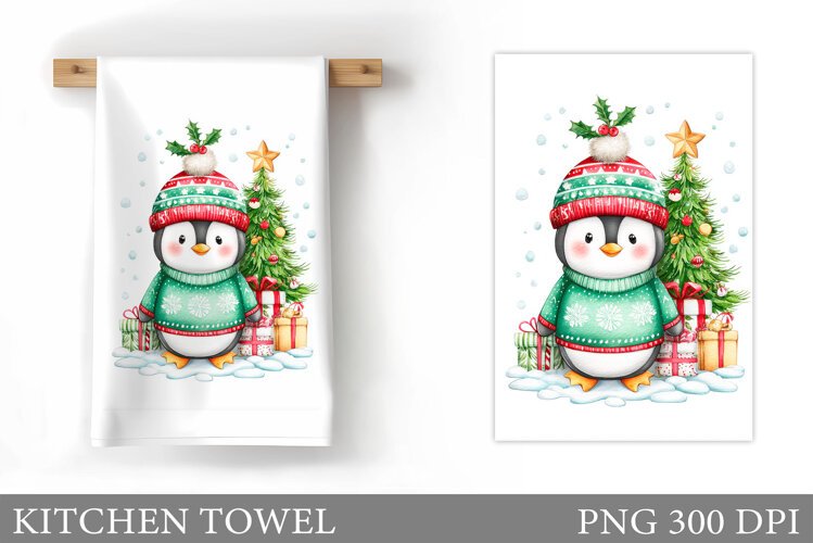 Christmas Penguin Kitchen Towel. Christmas Kitchen Towel example image 1