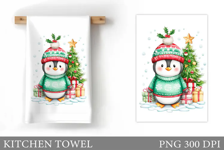 Christmas Penguin Kitchen Towel. Christmas Kitchen Towel