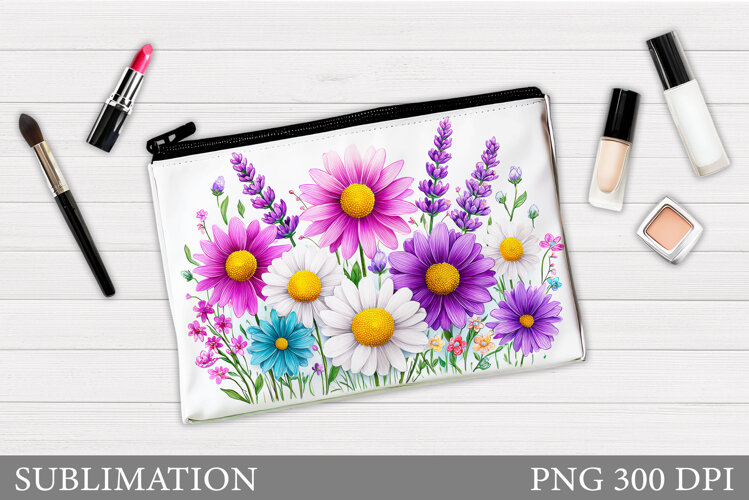 Wildflowers Makeup Bag. Flowers Makeup Pouch Sublimation example image 1