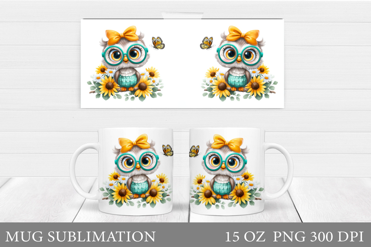 Cute Owl Mug Sublimation. Owl Mug Wrap Design