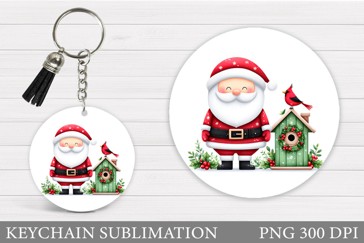 Christmas Keychain Sublimation. Santa Claus Keychain Design