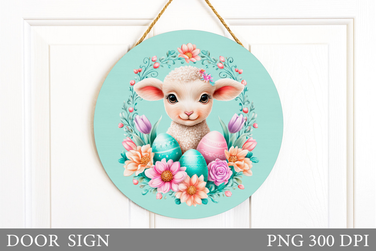 Cute Easter Lamb Door Sign. Easter Door Sign Sublimation