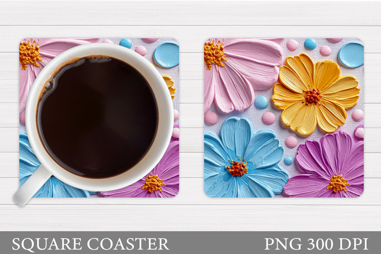 Flowers Coaster Sublimation. Floral Coaster Design