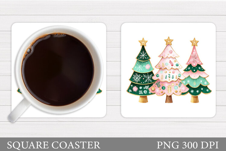 Christmas Tree Coaster Design. Christmas Coaster Sublimation example image 1