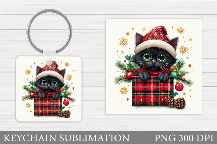 Christmas Cat Keychain. Christmas Keychain Sublimation