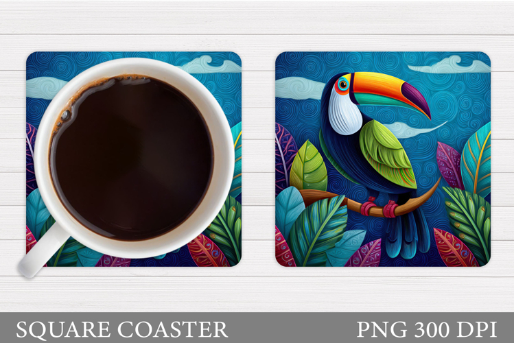 Toucan Coaster Design. Toucan Flowers Coaster Sublimation