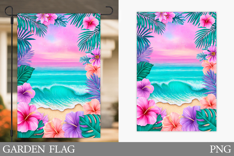Sea Garden Flag Design. Beach Garden Flag Sublimation