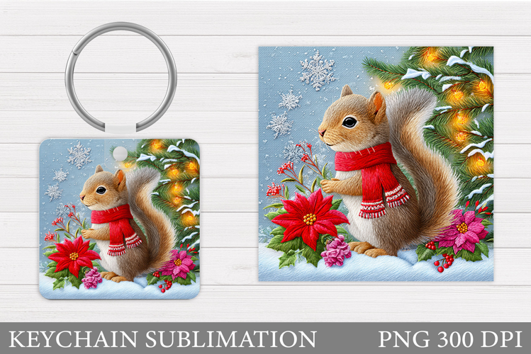 Cute Squirrel Keychain. Christmas Keychain Sublimation