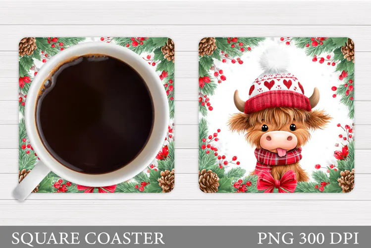 Christmas Cow Coaster. Christmas Cow Coaster Sublimation