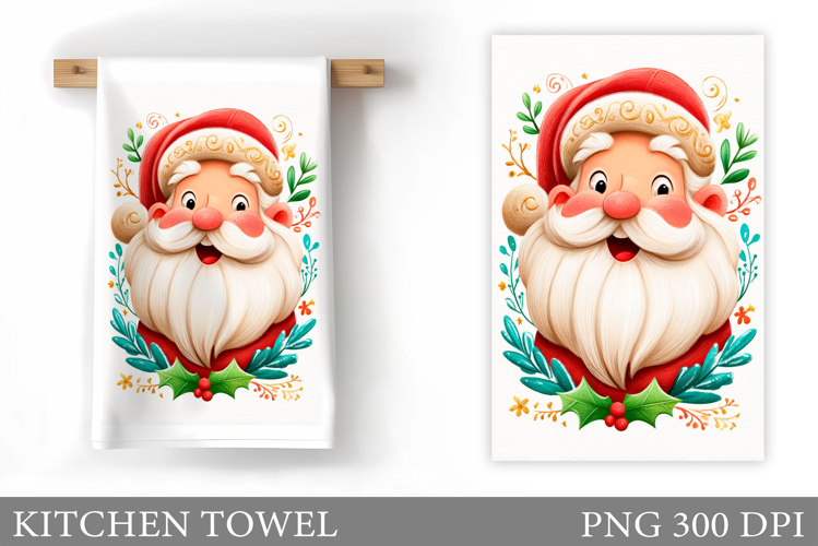 Santa Claus Kitchen Towel. Christmas Kitchen Towel Design