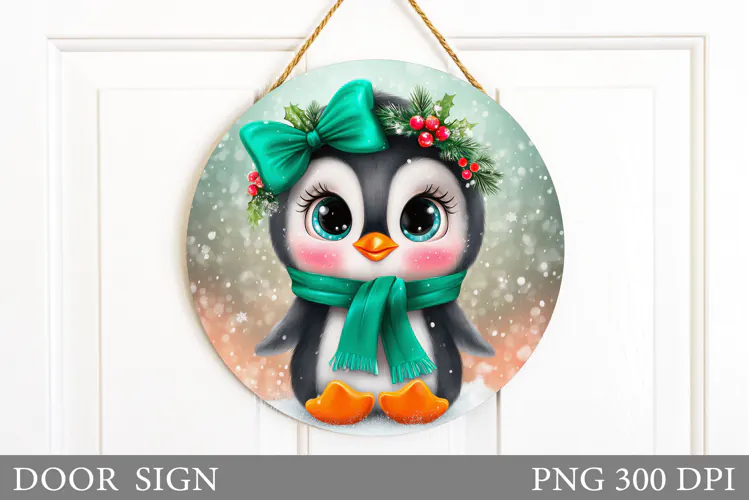 Christmas Penguin Door Sign. Christmas Door Sign Design