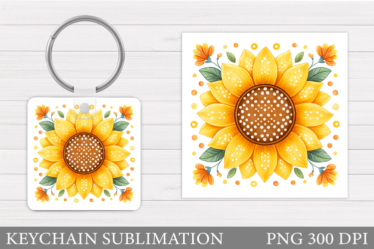 Sunflower Keychain Sublimation. Summer Flowers Keychain