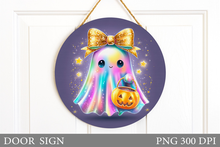 Cute Ghost Door Sign Design. Halloween Door Sign Sublimation