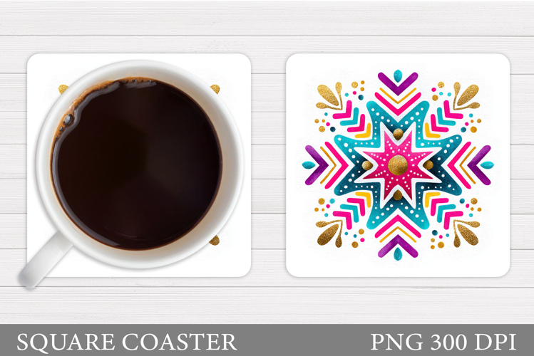 Snowflake Coaster Sublimation. Winter Square Coaster Design