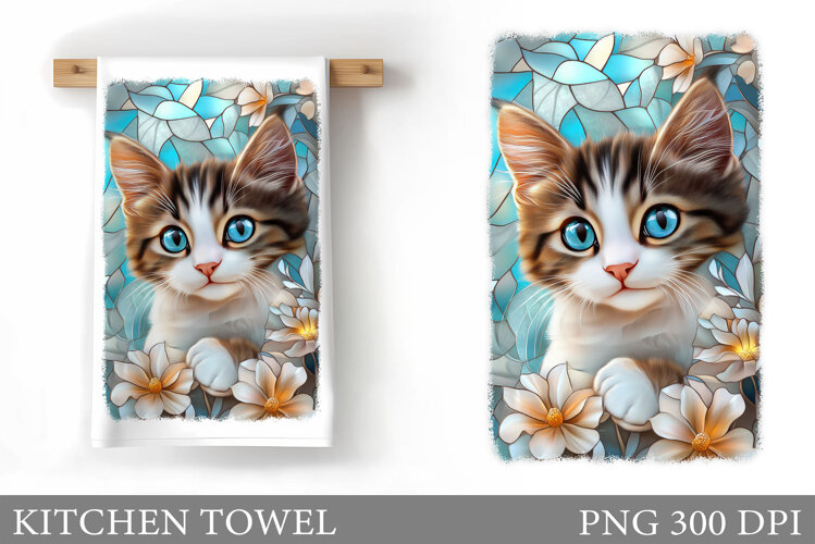 Cute Cat Kitchen Towel Design. Cute Cat Sublimation example image 1