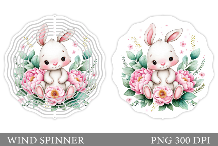 Cute Bunny Wind Spinner. Bunny Flowers Wind Spinner Design