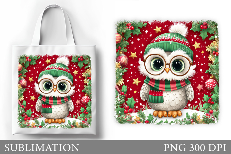 Christmas Owl Tote Bag. Christmas Tote Bag Sublimation
