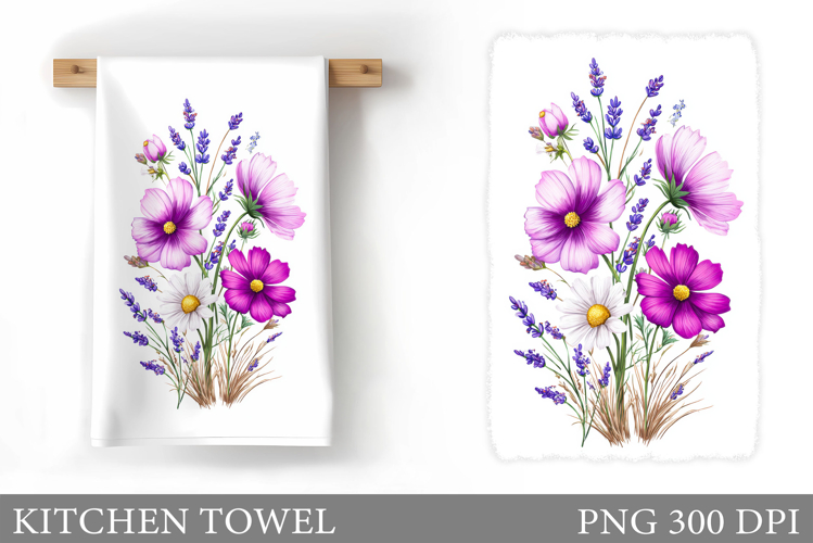 Wildflowers Kitchen Towel. Flowers Kitchen Towel Sublimation