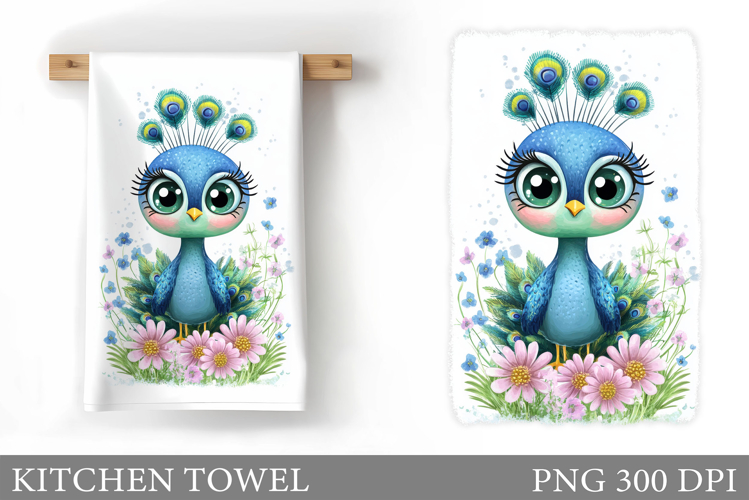 Cute Peacock Kitchen Towel. Funny Peacock Sublimation