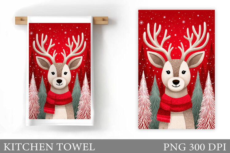 Christmas Deer Kitchen Towel. Christmas Kitchen Towel Design example image 1