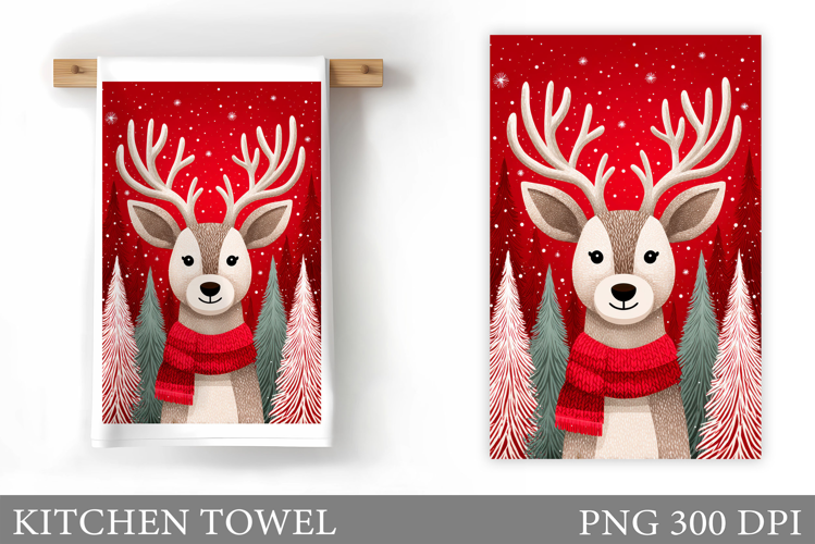 Christmas Deer Kitchen Towel. Christmas Kitchen Towel Design
