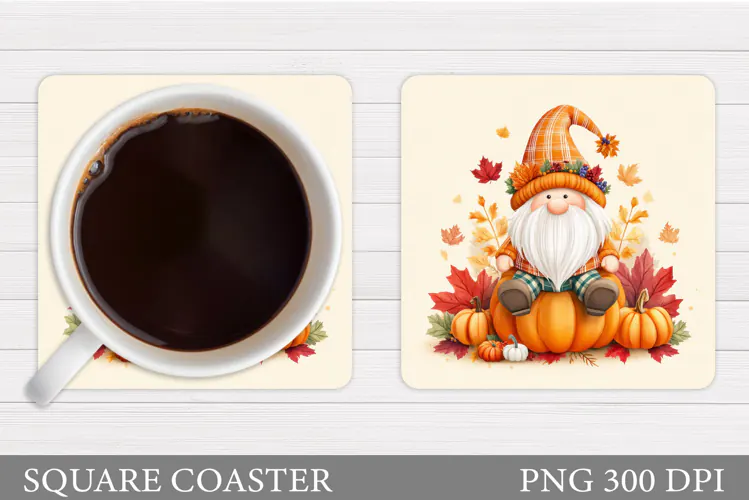Fall Gnome Coaster Design. Fall Coaster Sublimation