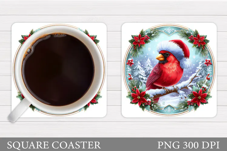 Cardinal Coaster Sublimation. Christmas Coaster Design