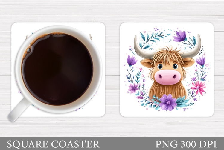 Cow Coaster Sublimation. Cow Flowers Coaster Design