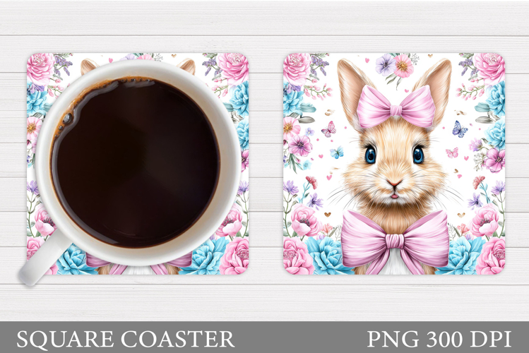 Cute Bunny Coaster Design. Bunny Flowers Coaster Sublimation