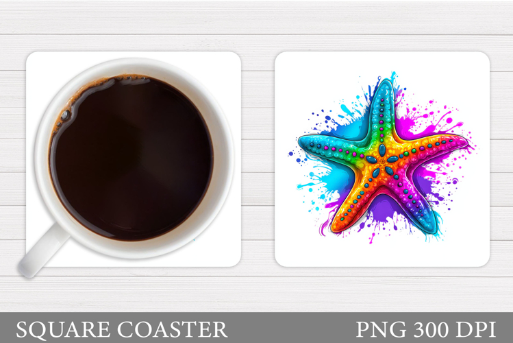 Rainbow Starfish Coaster. Colorful Starfish Sublimation