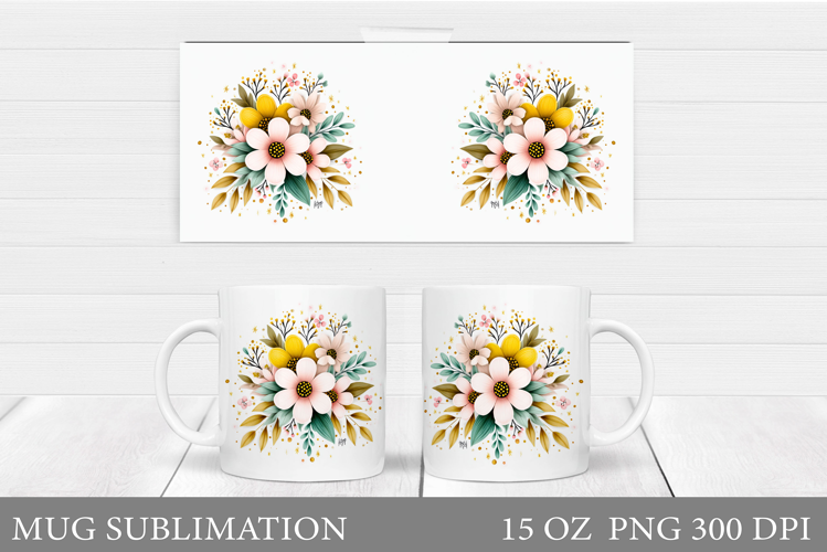 Flowers Mug Sublimation. Floral Mug Wrap Design