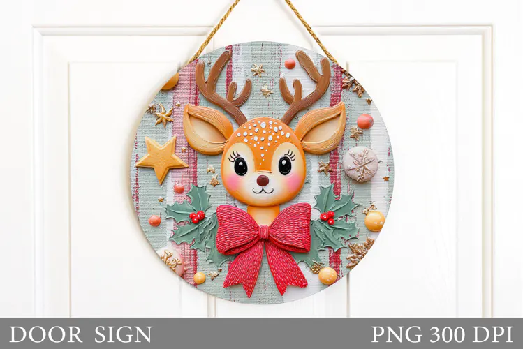 Christmas Deer Door Sign. Christmas Door Sign Sublimation