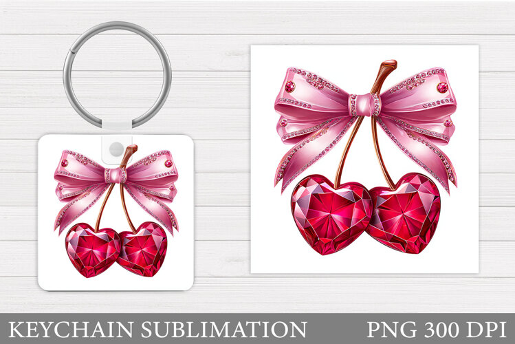 Heart Cherry Keychain Design. Valentine Keychain Sublimation example image 1