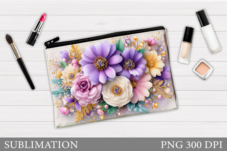 Floral Makeup Bag. Flowers Makeup Pouch Sublimation