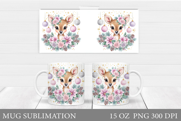 Christmas Deer Mug Design. Cute Deer Mug Sublimation