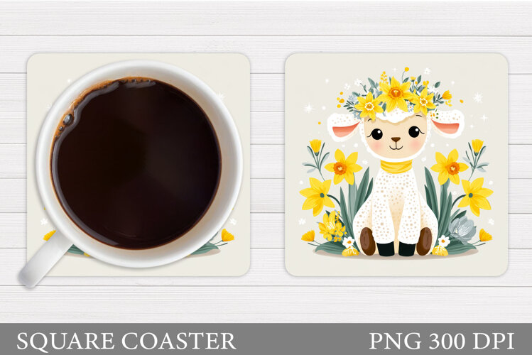 Spring Lamb Coaster Sublimation. Spring Coaster Design example image 1