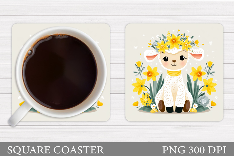 Spring Lamb Coaster Sublimation. Spring Coaster Design