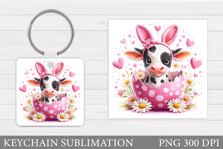Easter Cow Keychain Sublimation. Easter Keychain Design