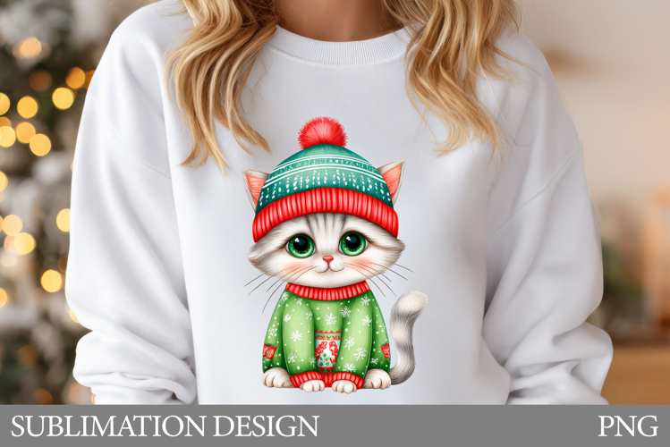 Christmas Cat Sublimation. Christmas Cat T-Shirt Design