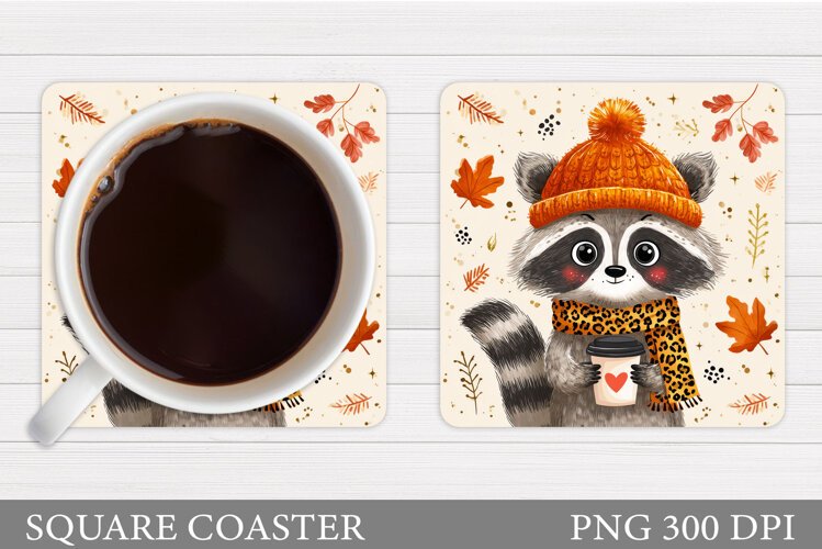 Fall Raccoon Coaster Design. Cute Raccoon Coaster example image 1