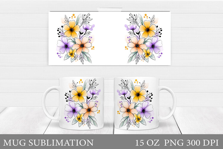 Floral Mug Wrap Design. Flowers Mug Sublimation example image 1